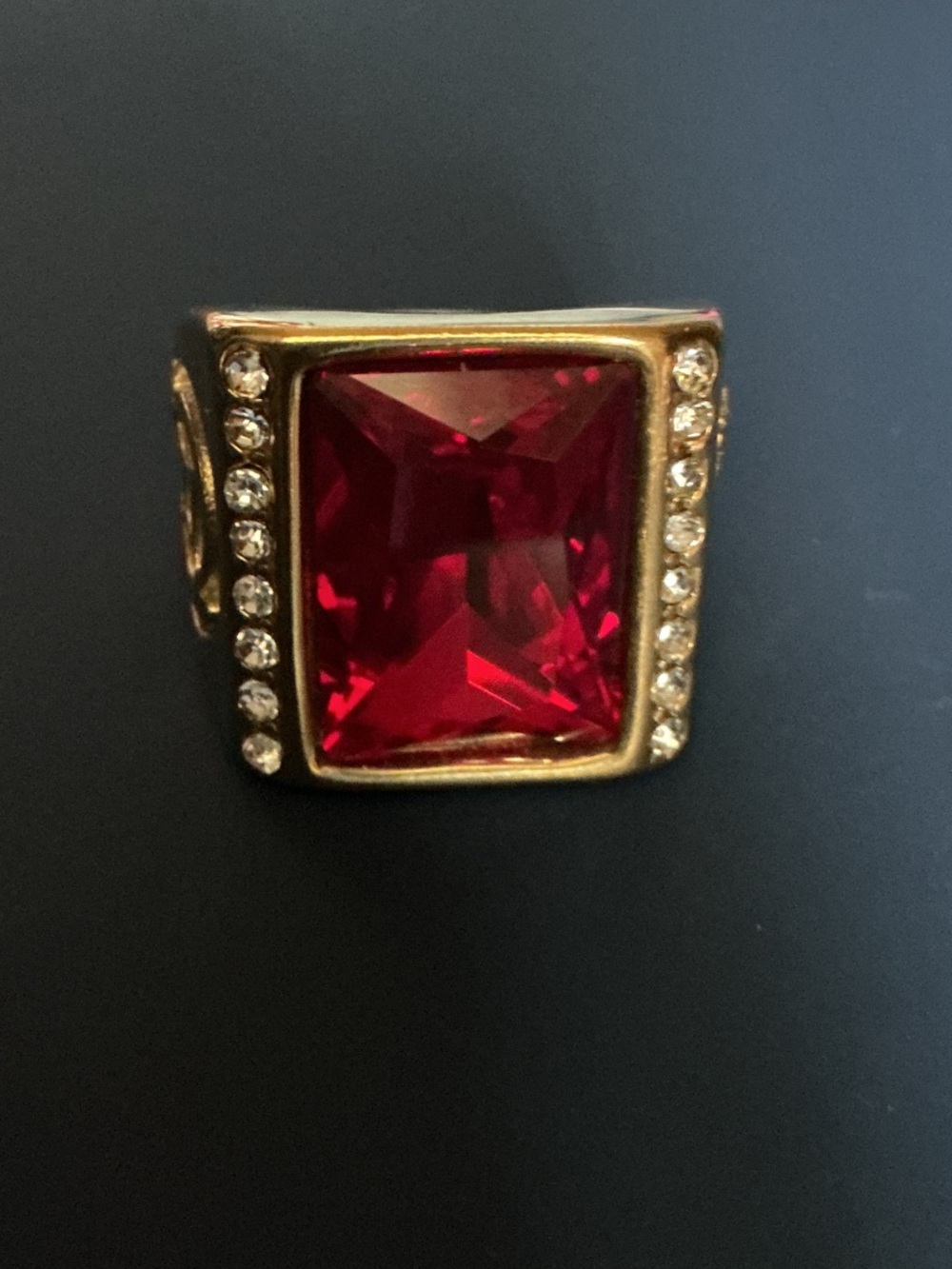 Gold-Tone Statement Ring with Large Red Agate Stone